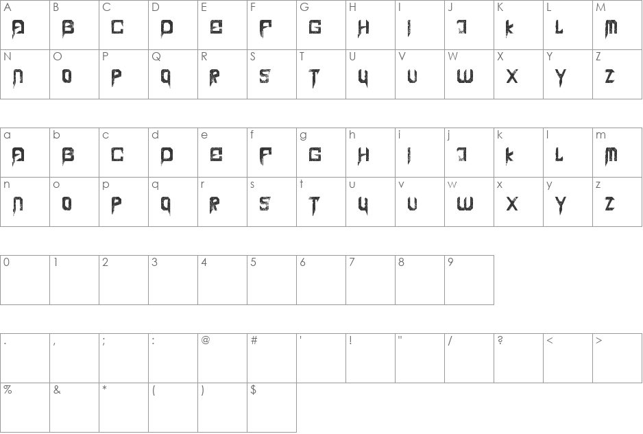 Penetration Out font character map preview