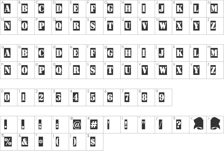 a_SignboardTitulNrSl font character map preview