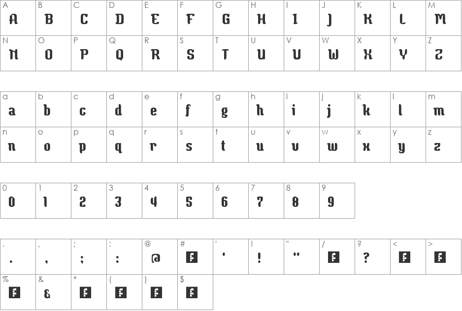 Penkala font character map preview