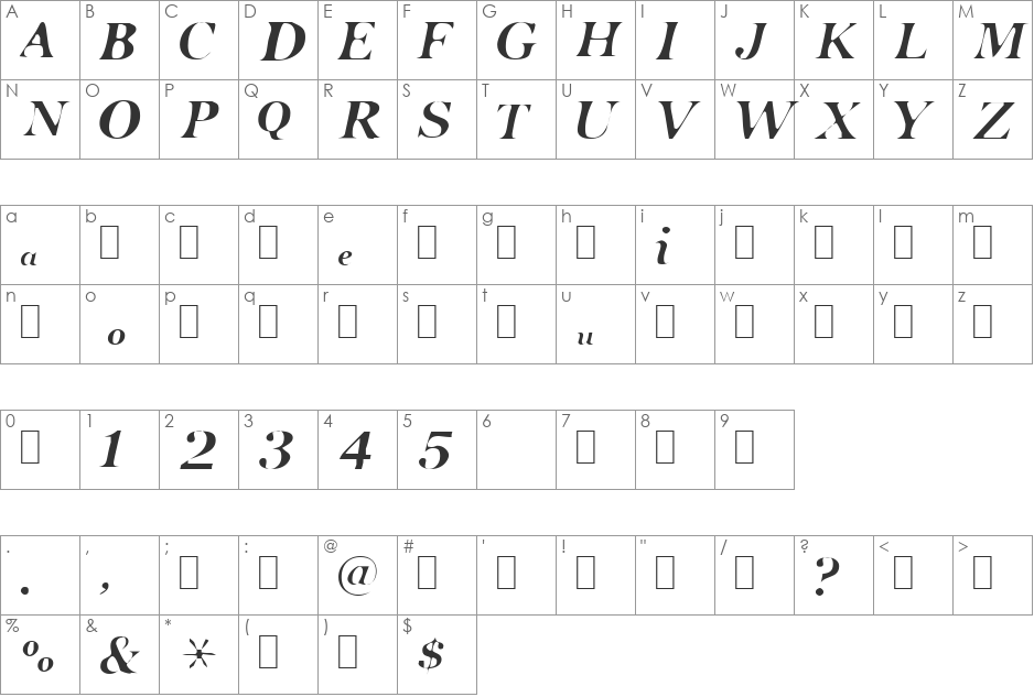 Pensmooth font character map preview