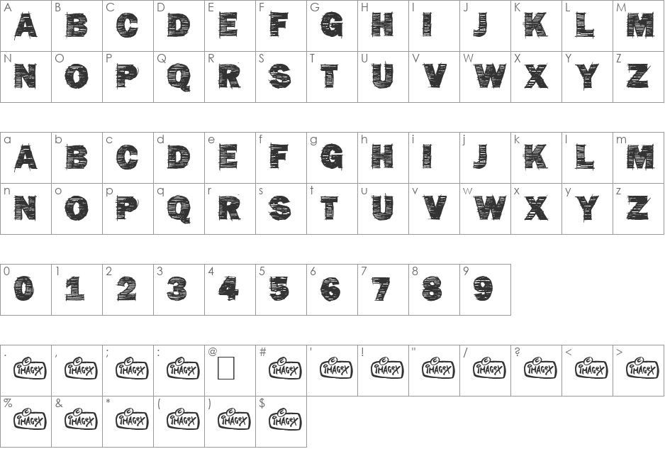 Penstriped font character map preview