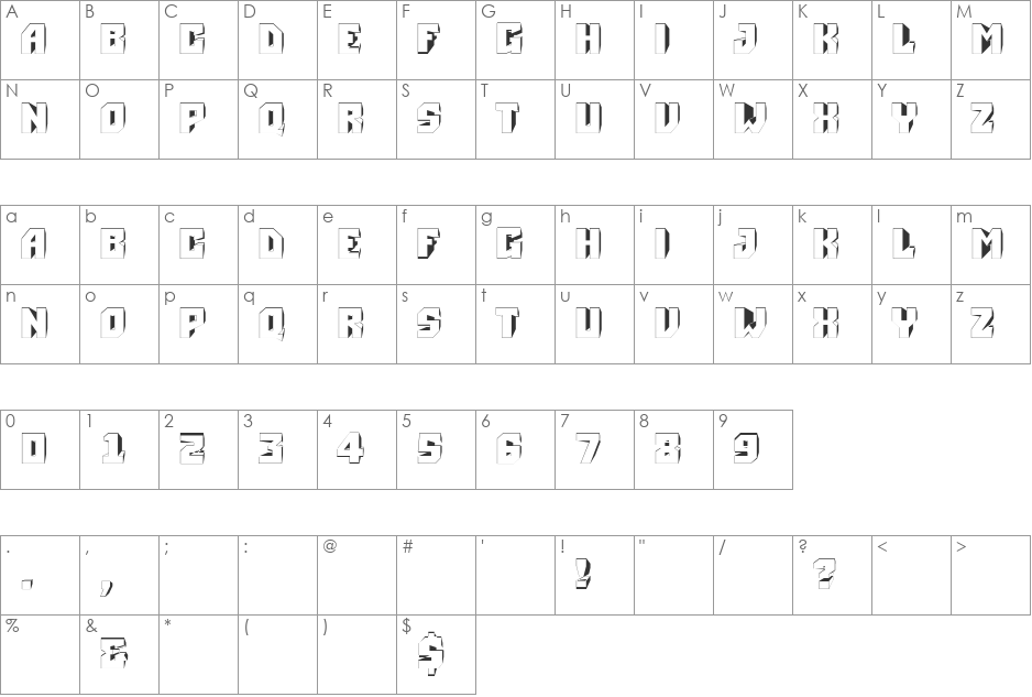 a_Simpler3DCut font character map preview
