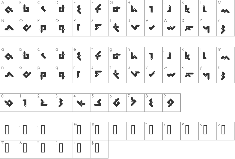 Pentomino font character map preview