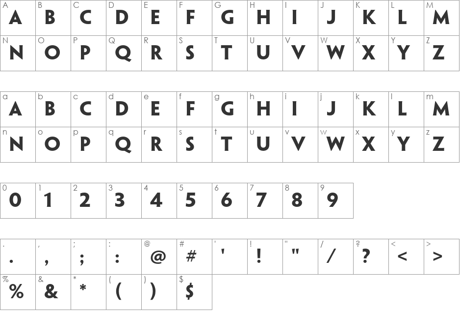 Penumbra Flare Std font character map preview