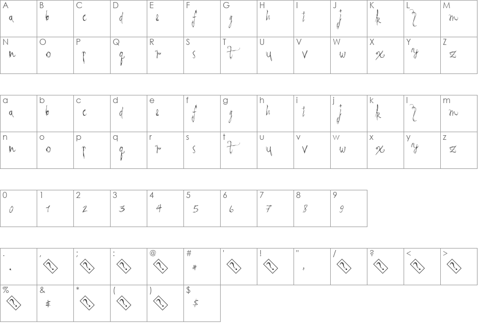 PenWar font character map preview