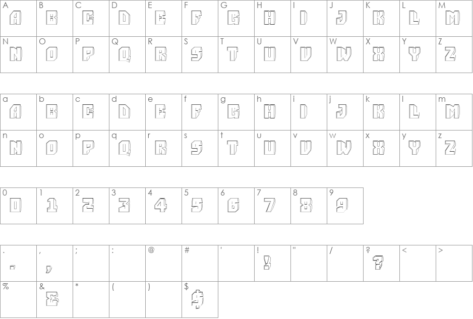 a_Simpler3DHlw font character map preview
