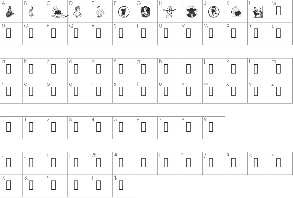 People 1 font character map preview