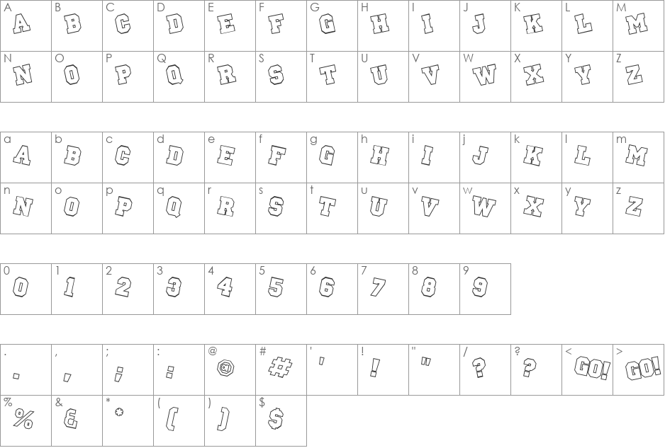 Pep Rally font character map preview