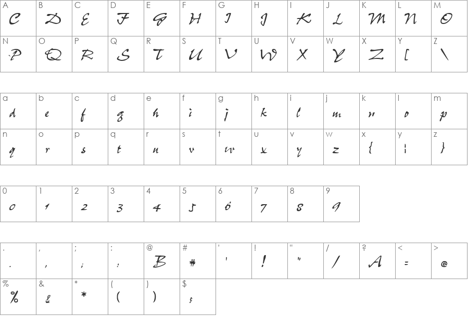 Pepita font character map preview