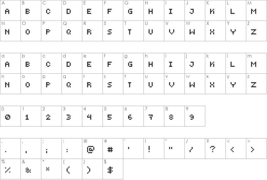 PEPminus10 font character map preview