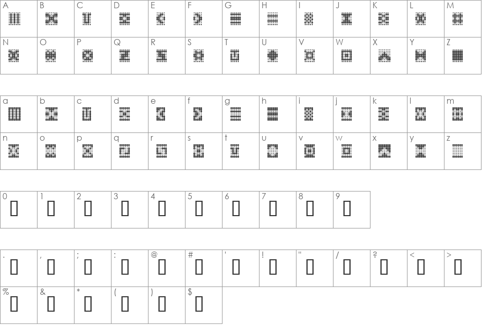 Peppered BTN Ornaments font character map preview