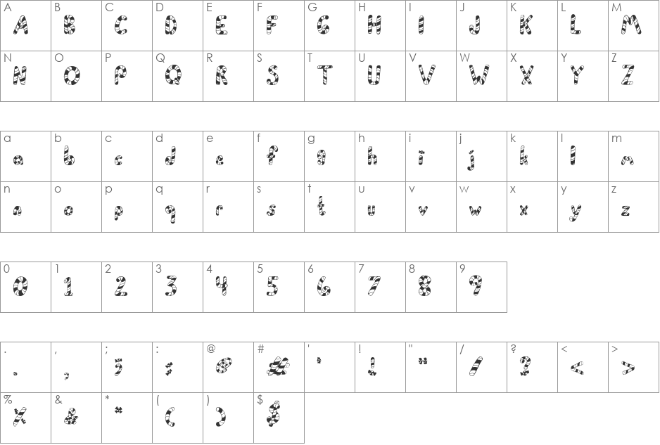 Peppermint Canes font character map preview