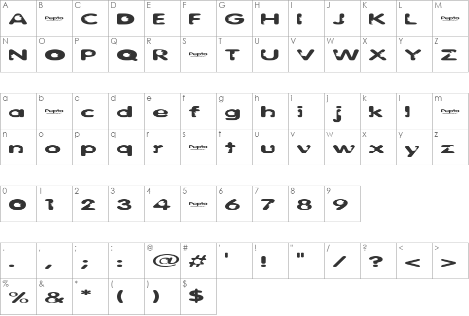 Pepto(eval) font character map preview