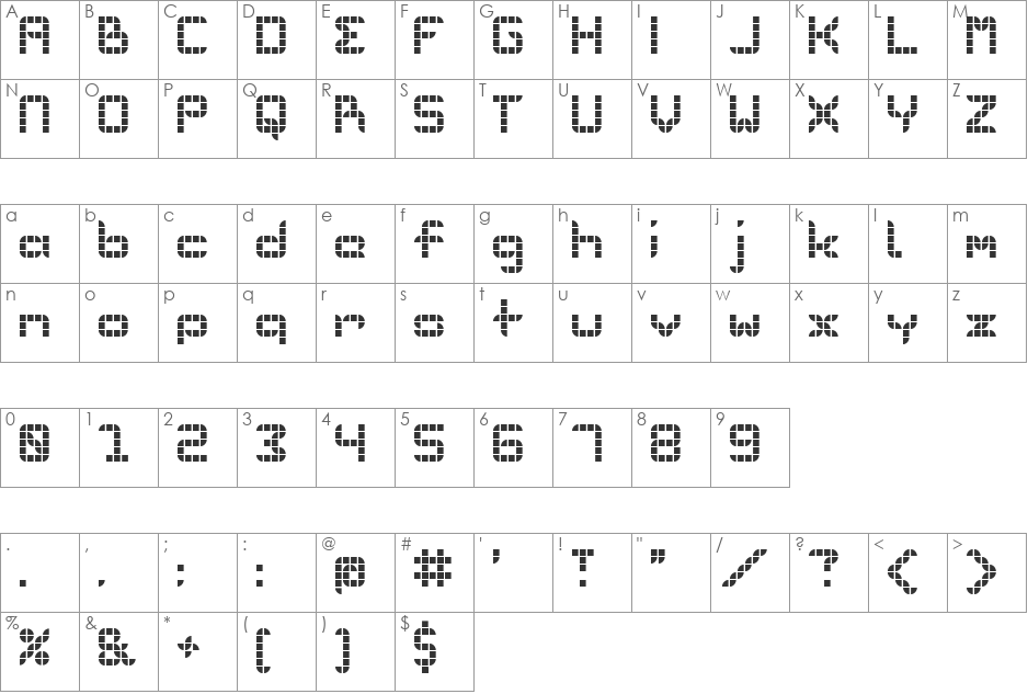 Per4m font character map preview