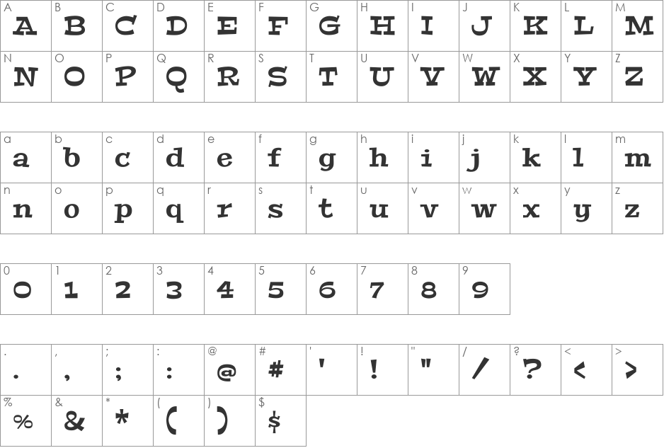 Peralta font character map preview