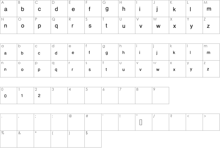 Perdido font character map preview