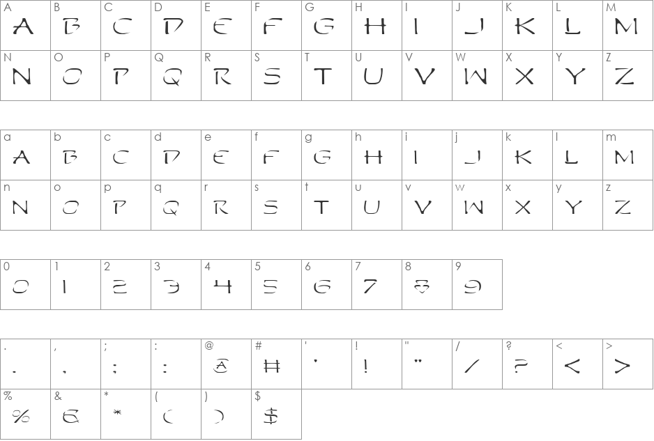 Perdition Expanded font character map preview