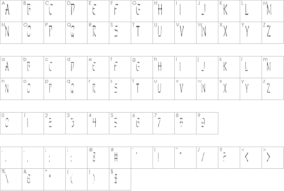 Perdition Extended font character map preview
