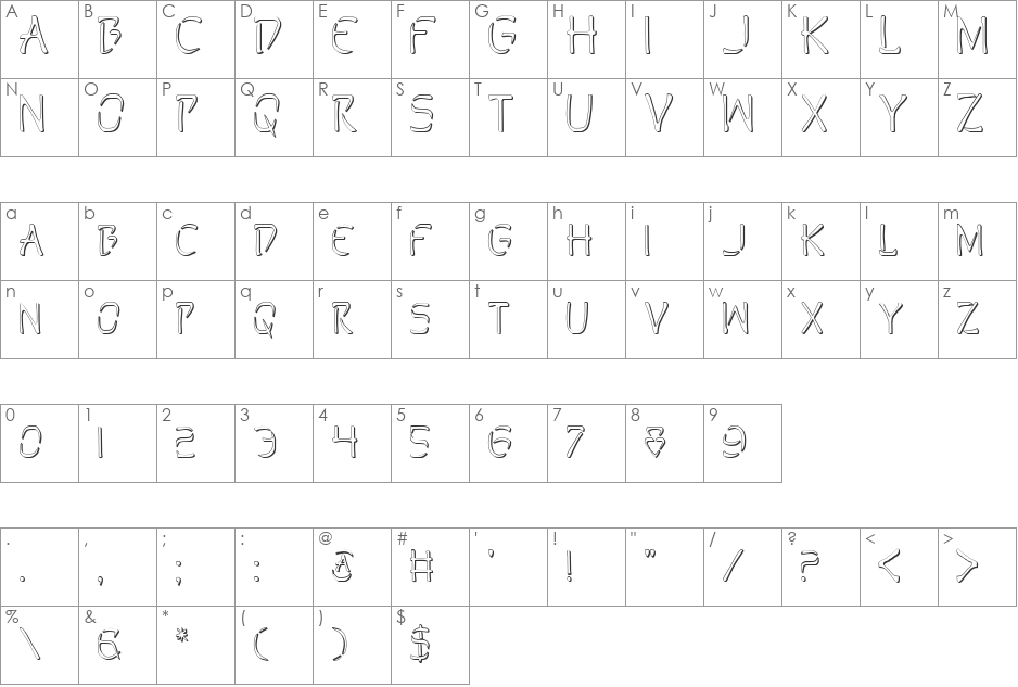 Perdition Outline font character map preview