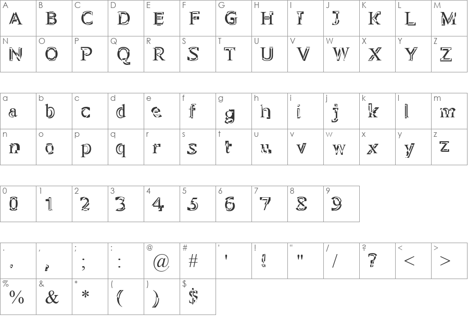 Perelom font character map preview