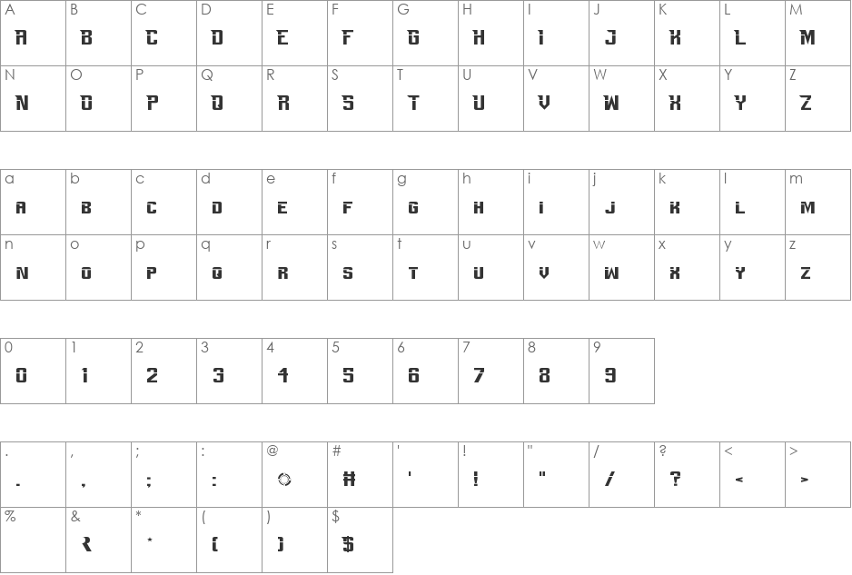 Perfect Dark Zero font character map preview