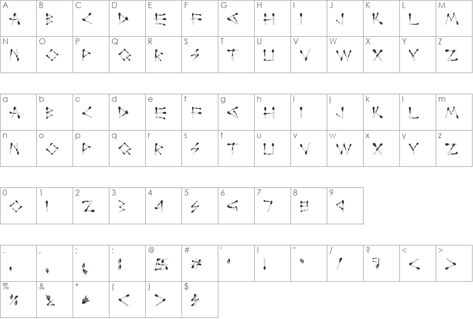 PerfectMatch font character map preview