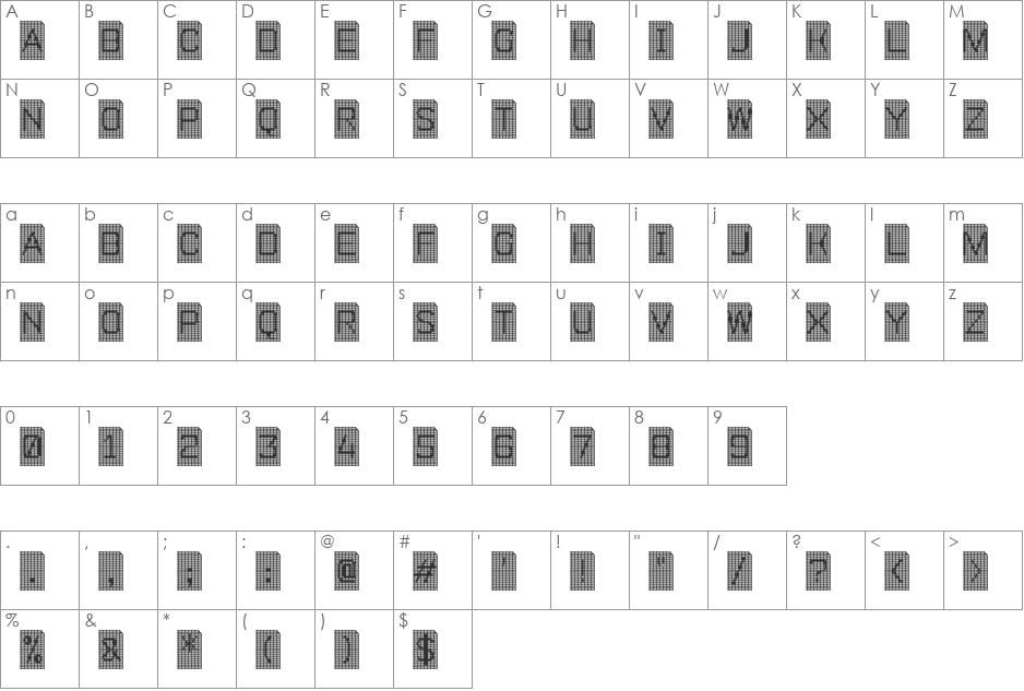 Perfocard 4F font character map preview