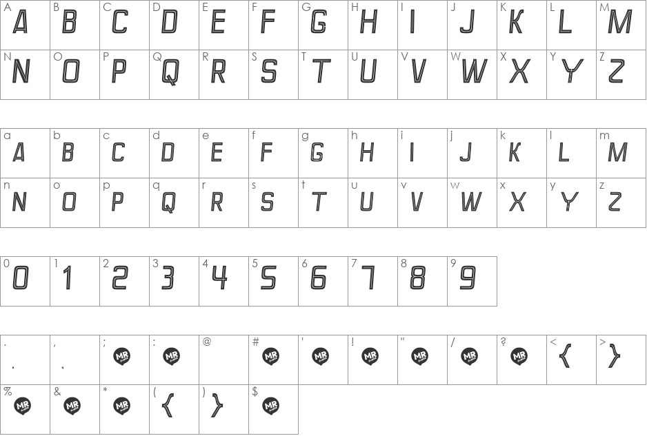 Perforama font character map preview