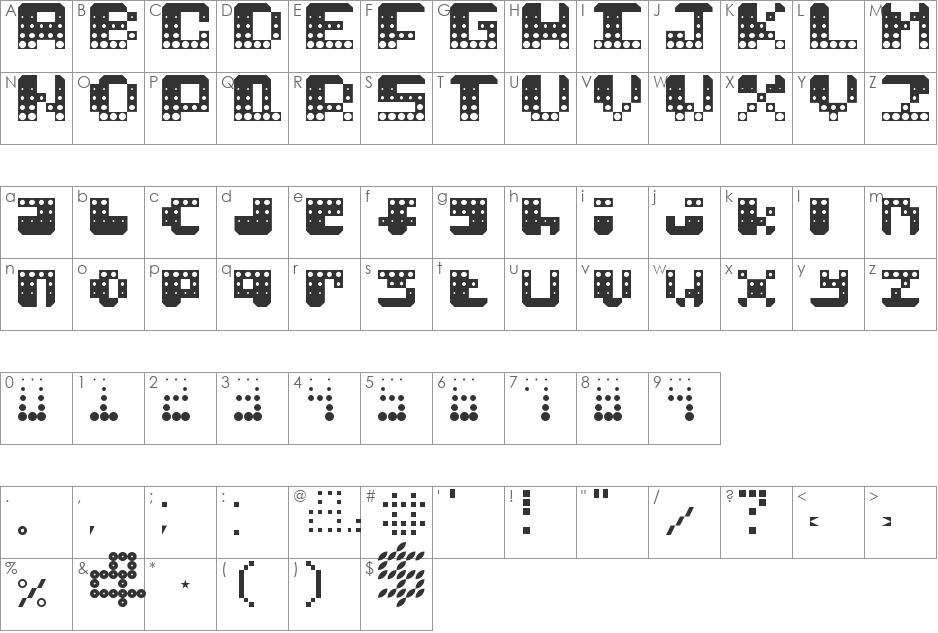 Perforation font character map preview