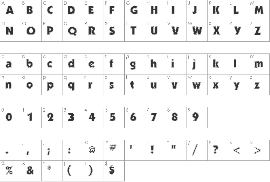 PerformaOutlineSSi font character map preview