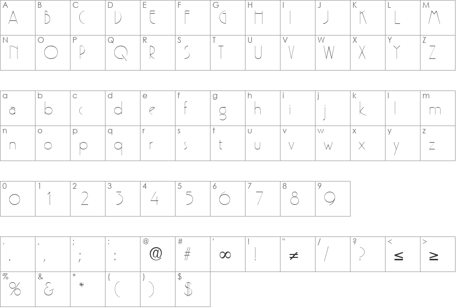 Pergamon DB font character map preview
