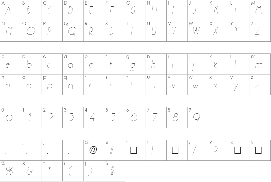 PergamonItalic font character map preview