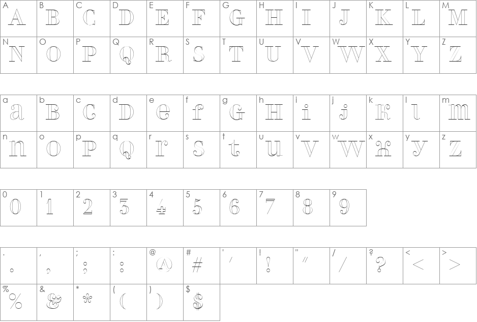 PerlaOutline font character map preview