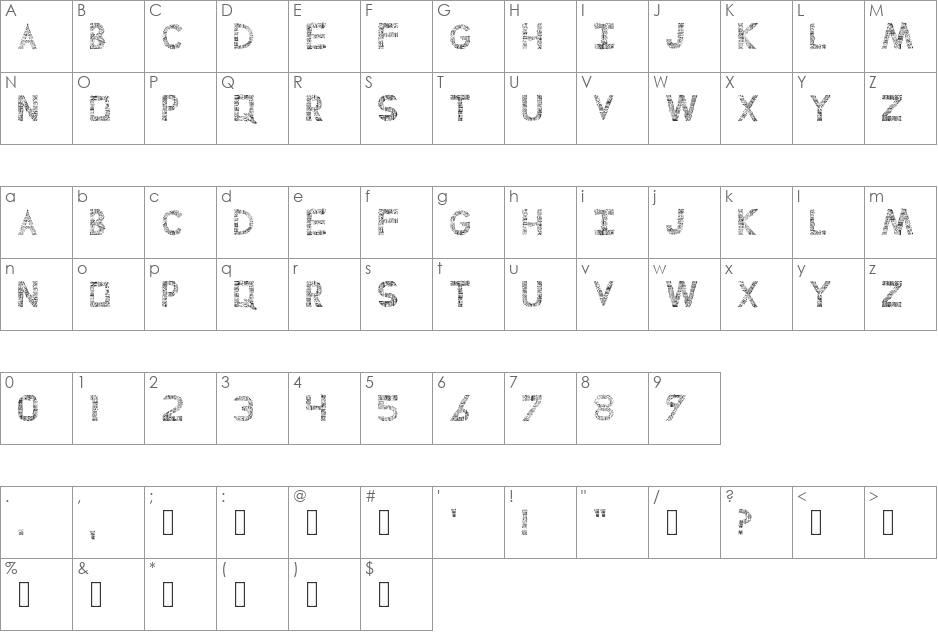 PERLINES font character map preview