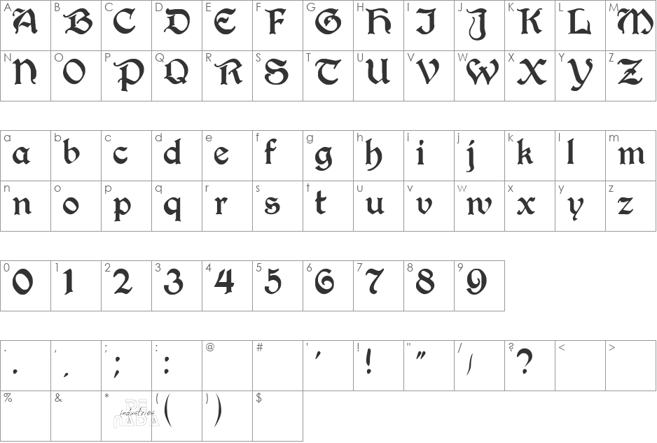 PerryGothic font character map preview