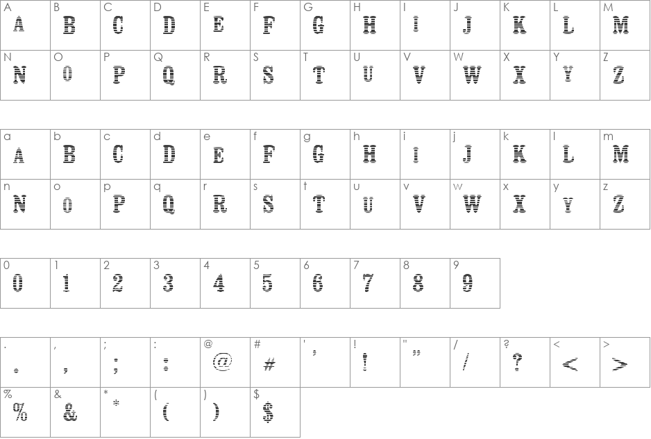 Persiana font character map preview