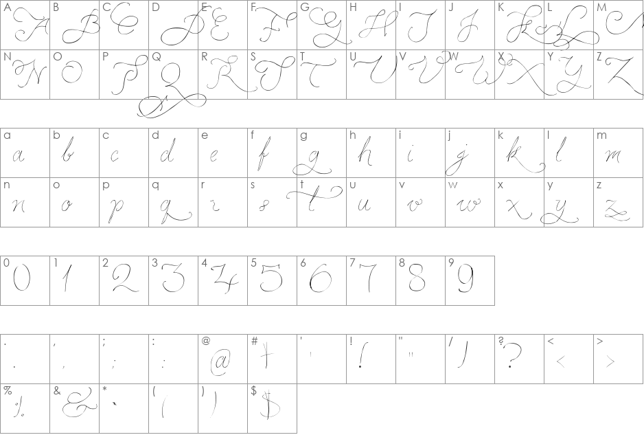 Persifal font character map preview