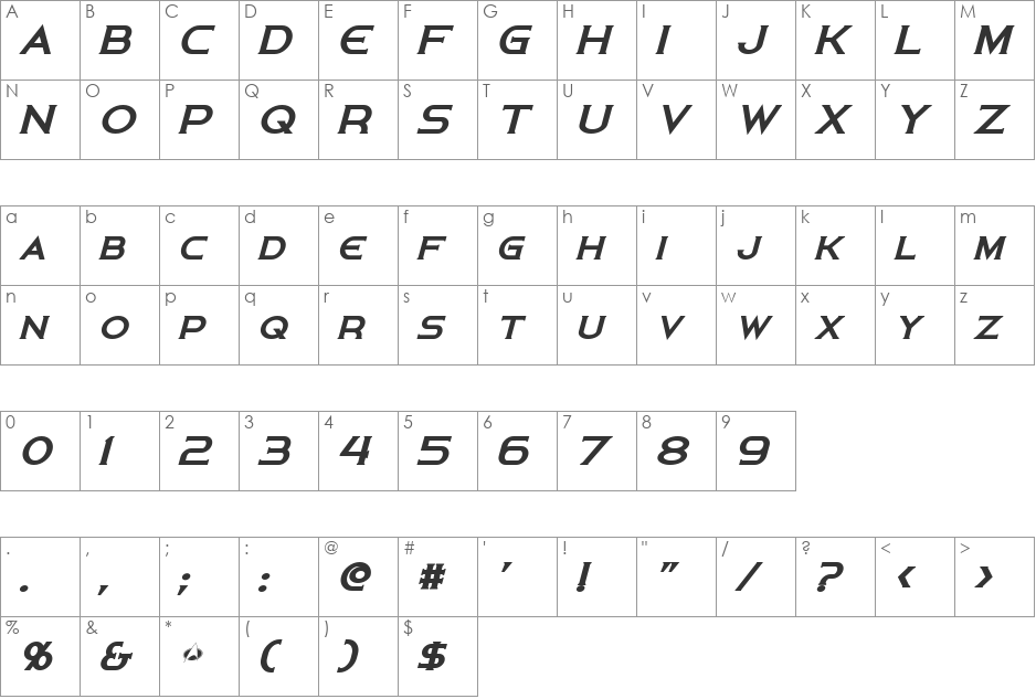 Persis font character map preview