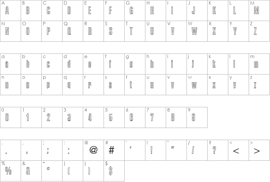 PersistentOutline font character map preview