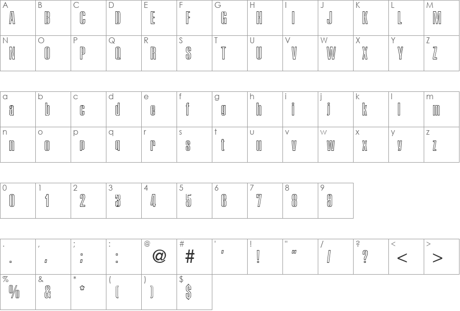 PersistentOutline DB font character map preview
