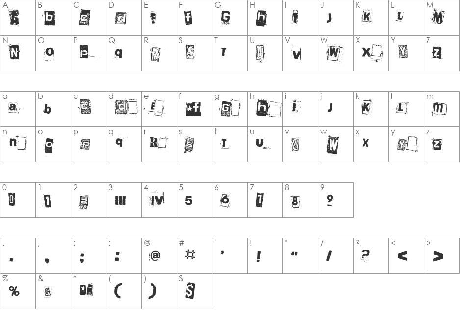 Persona Non Grata font character map preview