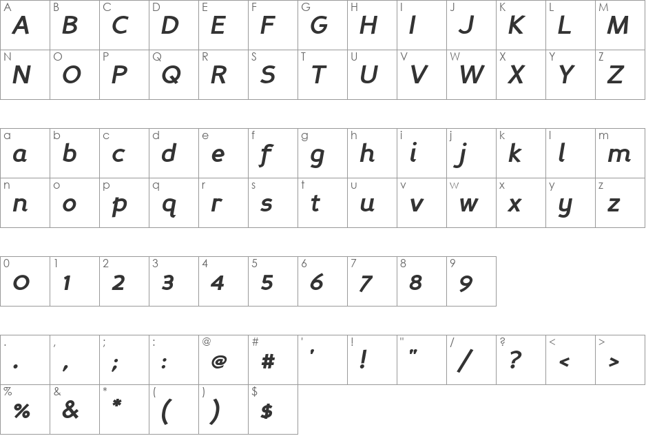 Perspective Sans font character map preview
