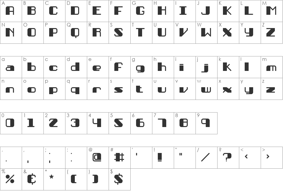 Persuasion BRK font character map preview