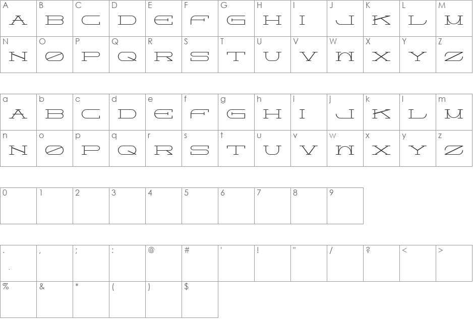 Perwolesan font character map preview