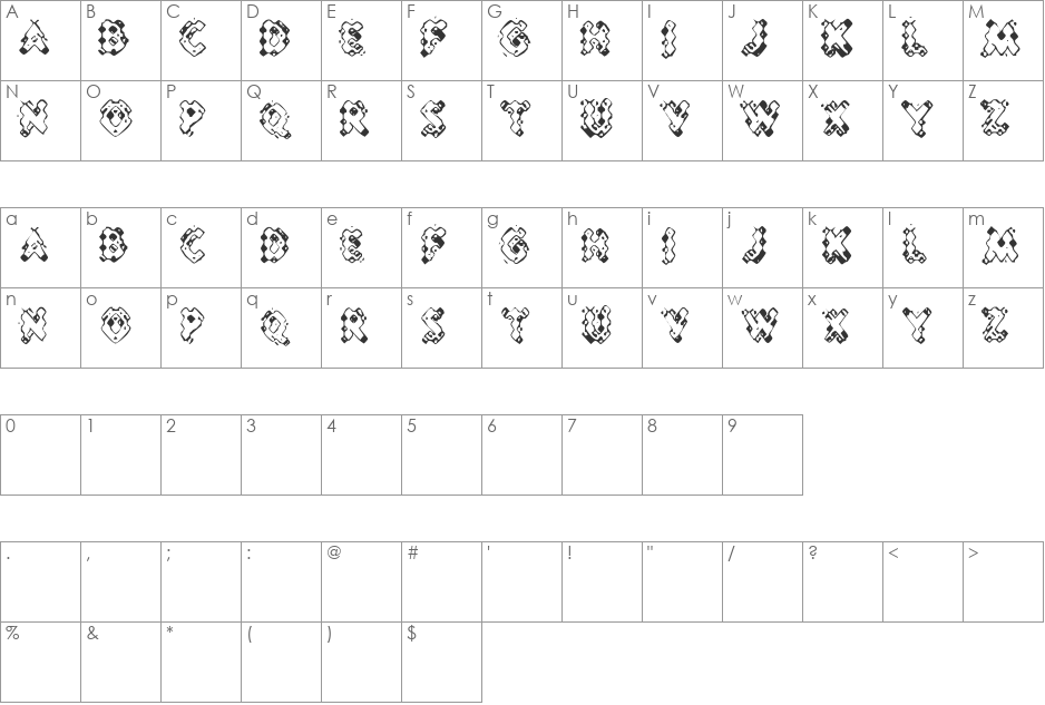 Pessimistic Lines font character map preview