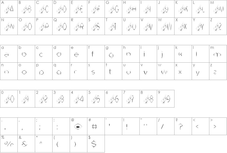 Pesterer font character map preview