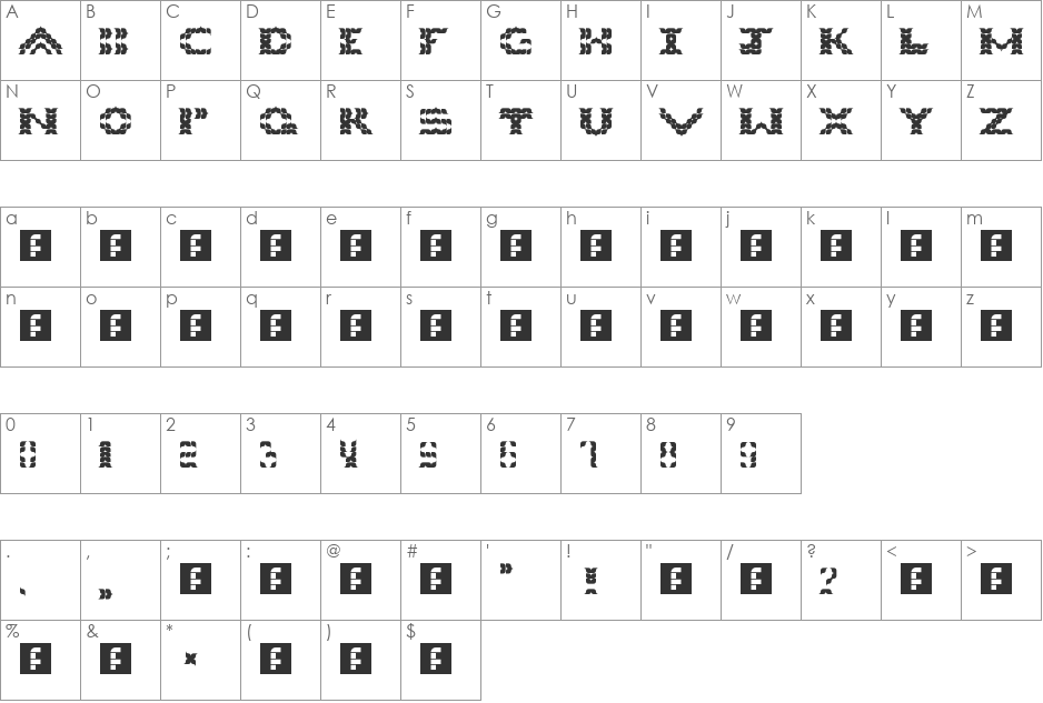 Petals font character map preview