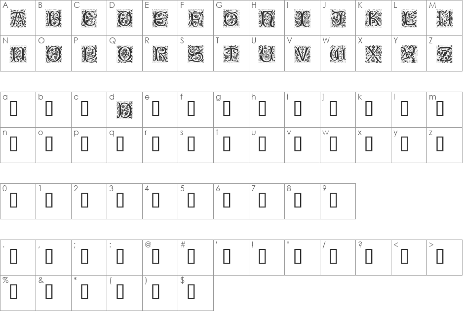 PetitFleur font character map preview