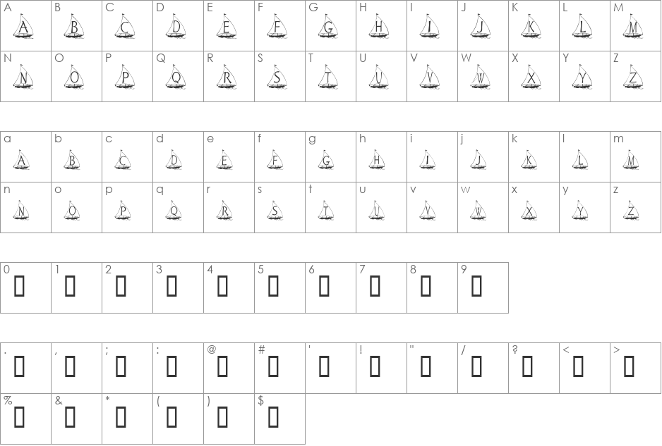 Petits Bateaux font character map preview
