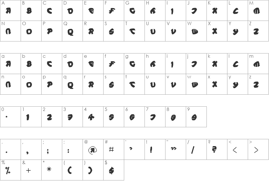 PetitSan font character map preview
